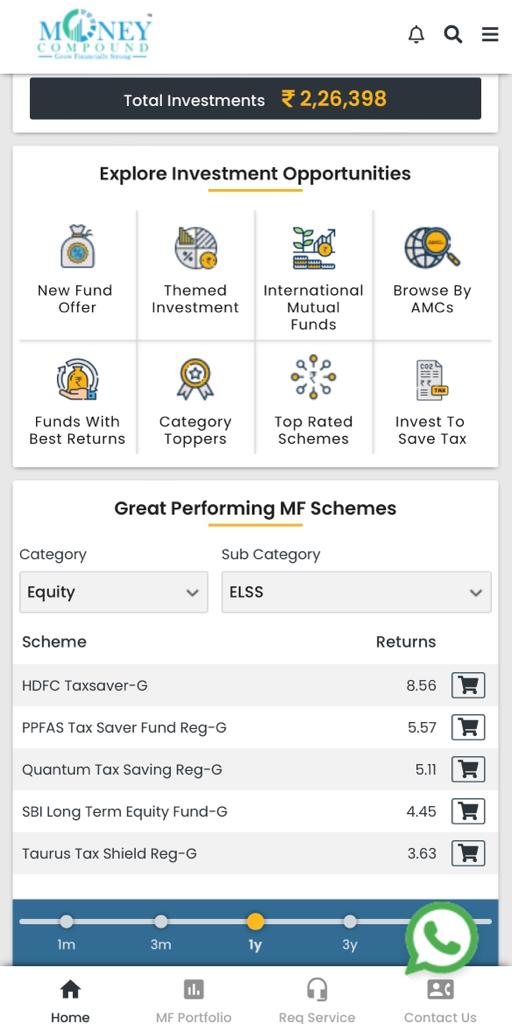 Money Compound mobile app showing portfolio dashboard